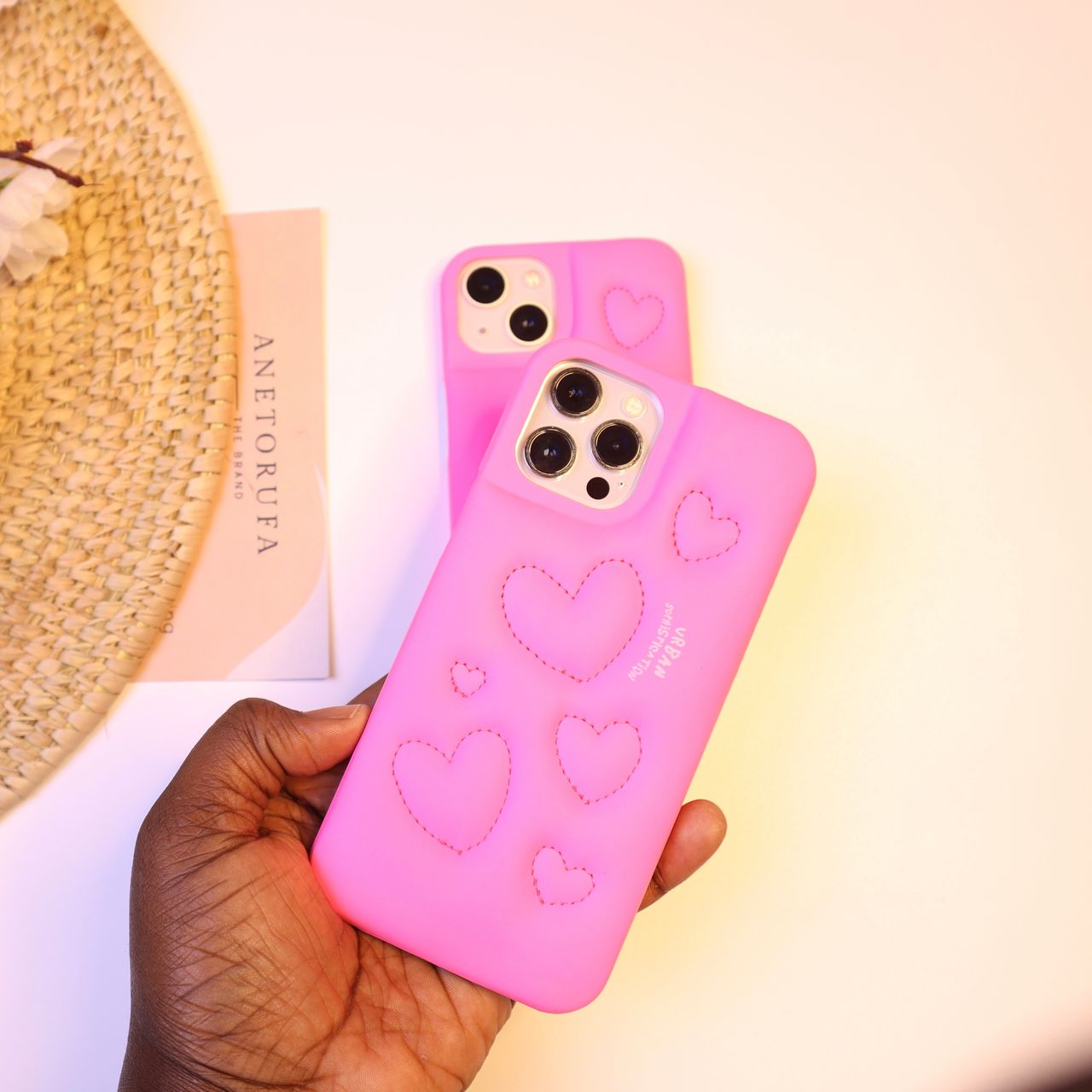PINK HEART PUFFER PHONE CASE image