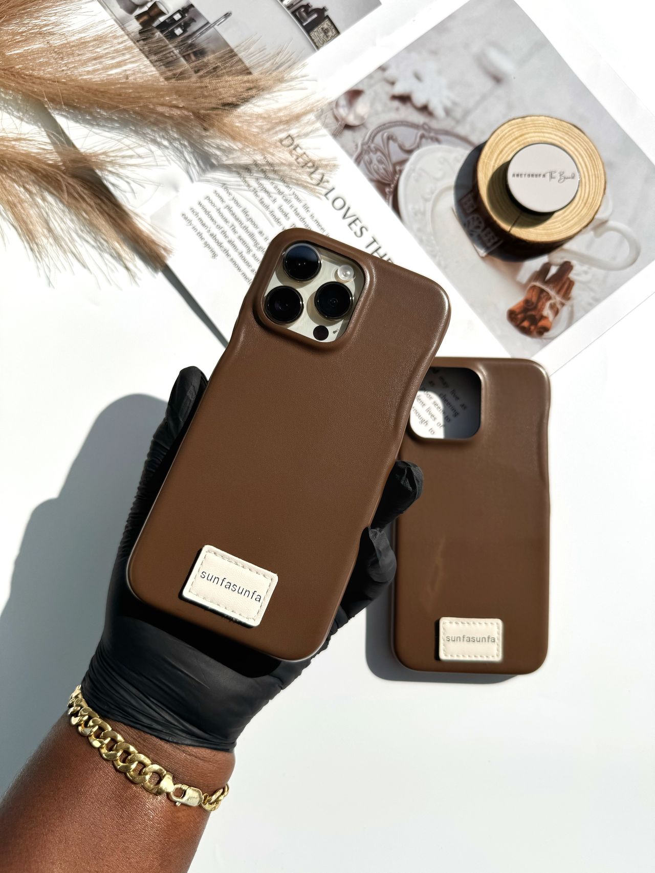 DARK BROWN LUXE LEATHER PHONE CASE image