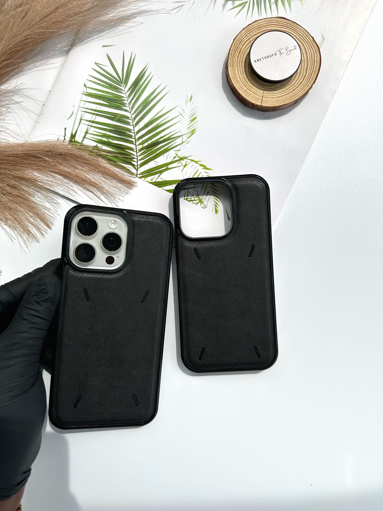 BLACK LUXE LEATHER PHONE CASE image