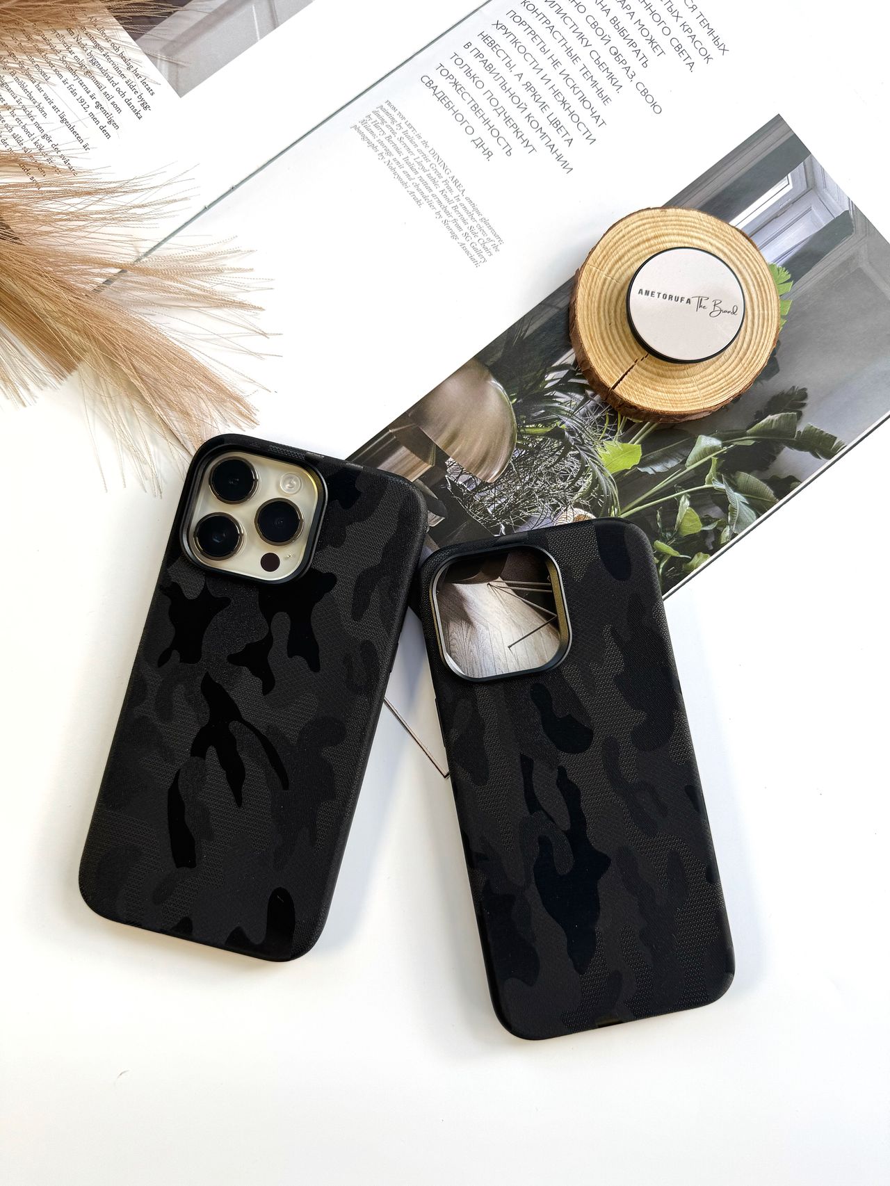 BLACK CAMOUFLAGE LEATHER MAGSAFE PHONE CASE image
