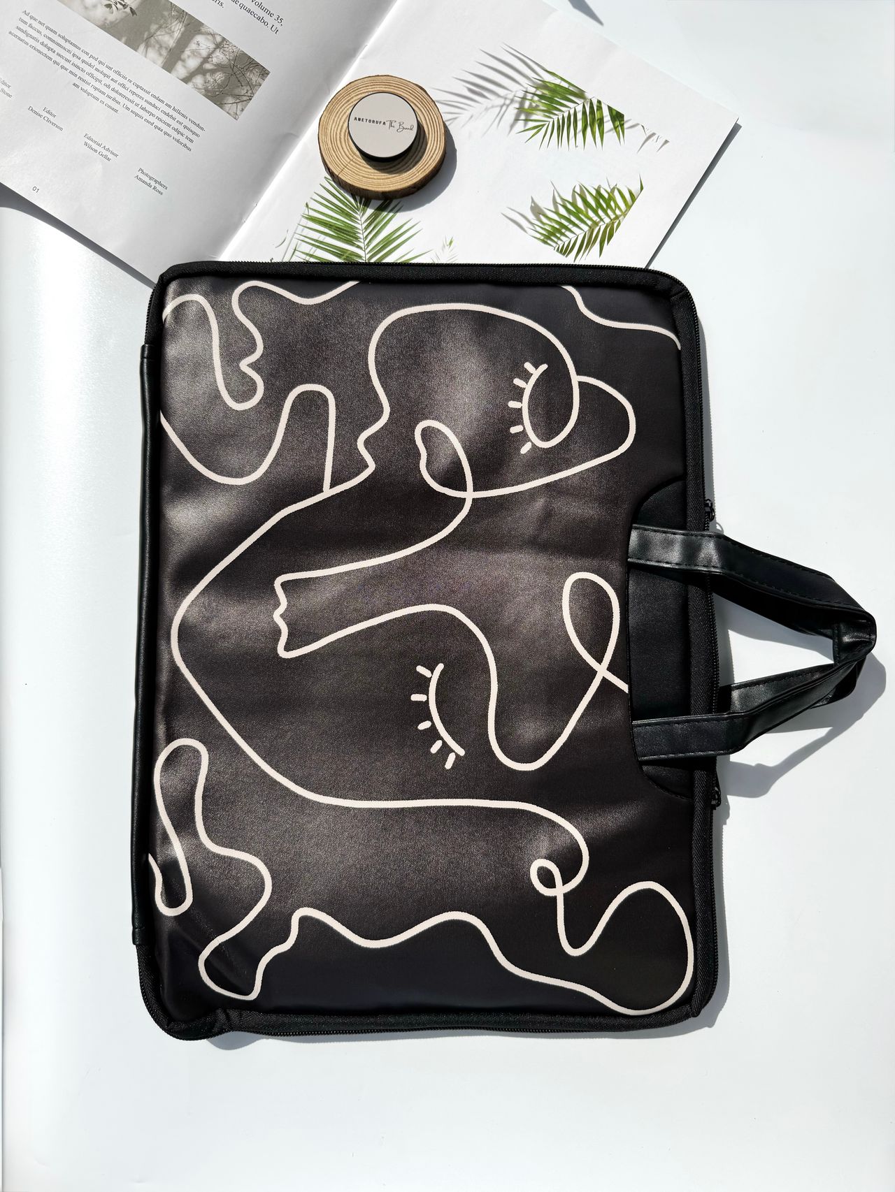 BLACK ABSTRACT LEATHER LAPTOP BAG image