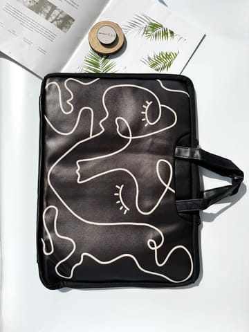 BLACK ABSTRACT LEATHER LAPTOP BAG