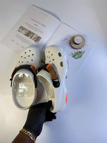 WHITE/ORANGE TERRAIN CROCS