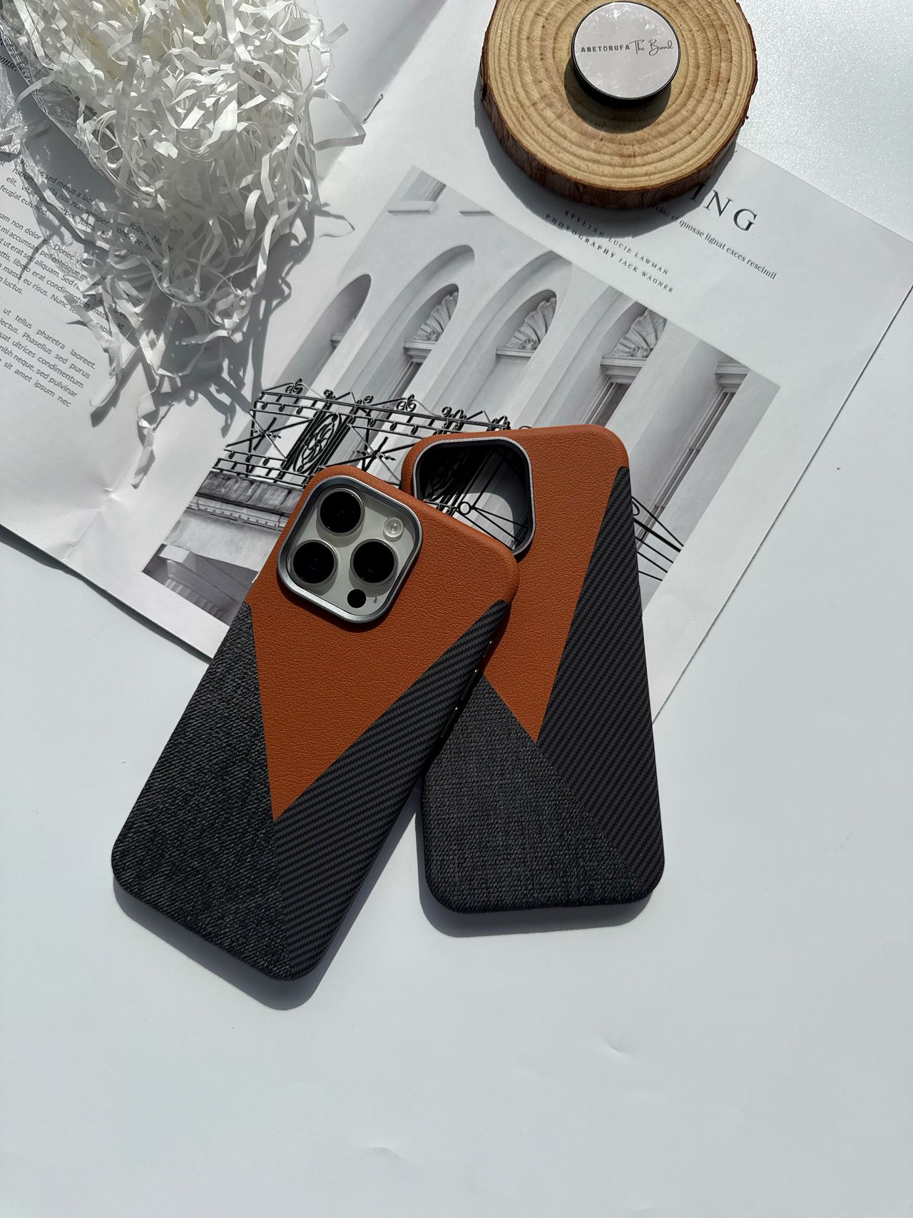 BROWN LEATHER/FABRIC MAGSAFE PHONE CASE image