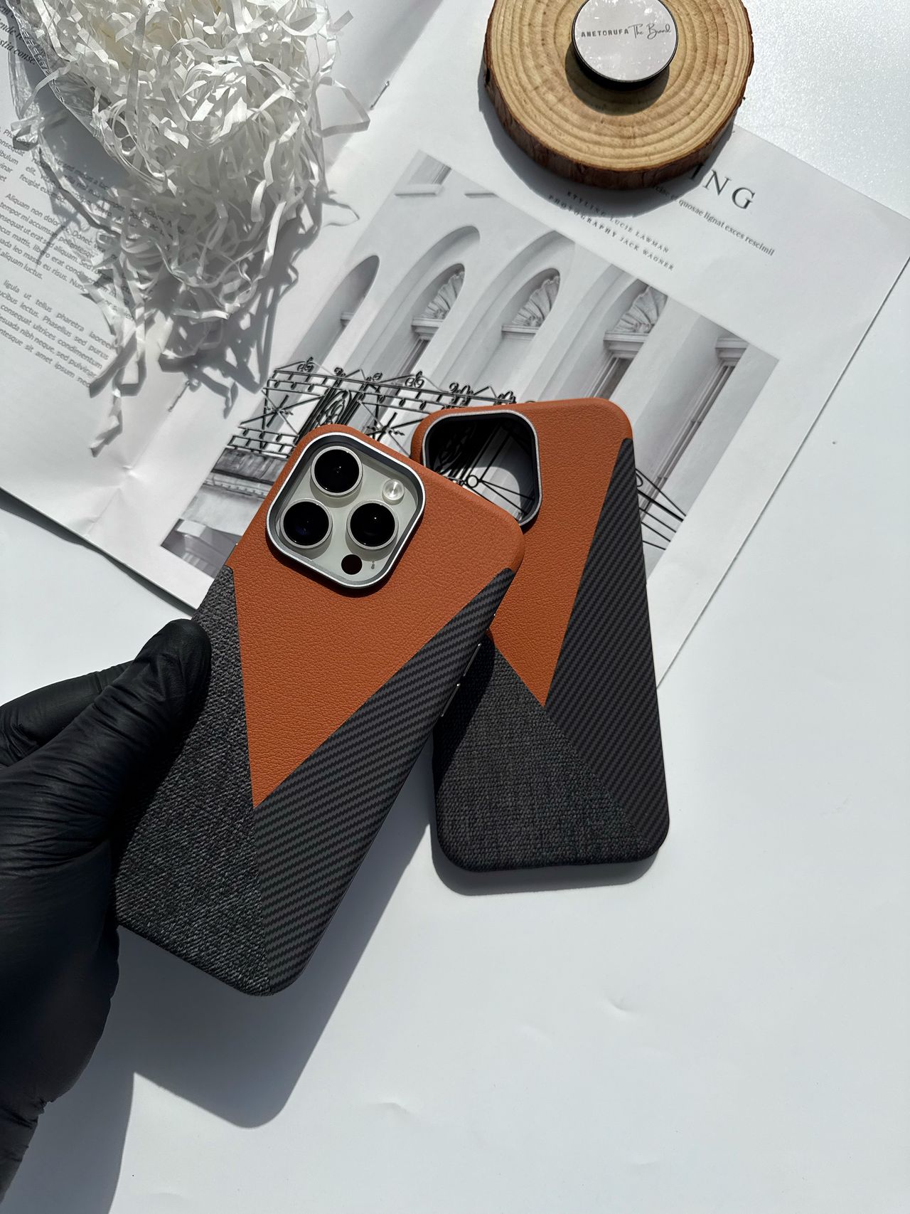 BROWN LEATHER/FABRIC MAGSAFE PHONE CASE image