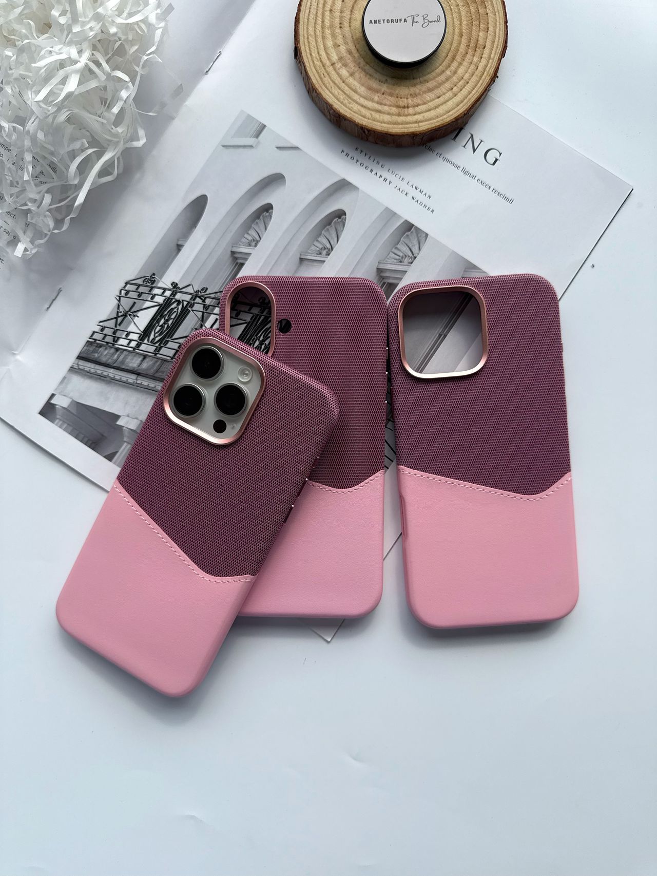 PINK FABRIC & LEATHER MAGSAFE PHONE CASE image