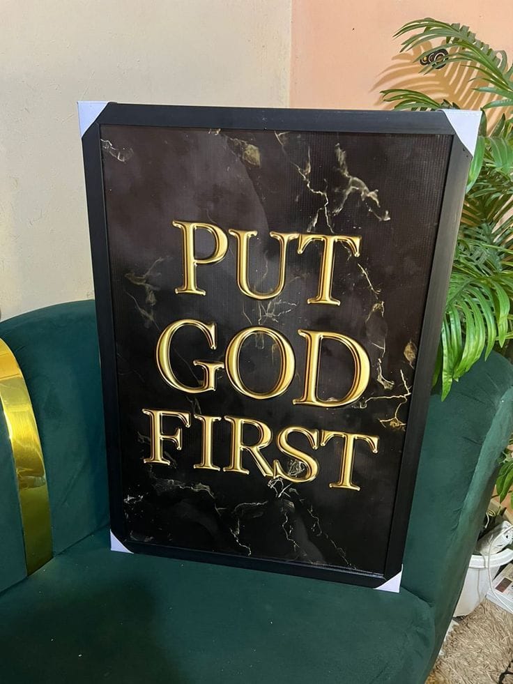 Put God First – Black & Gold Inspirational Frame” image