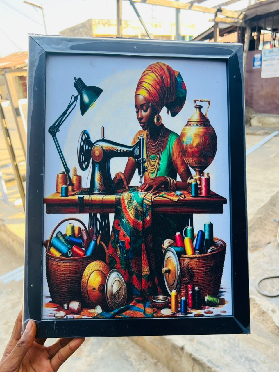 African Elegance: Cultural Sewing Artwork Frame image