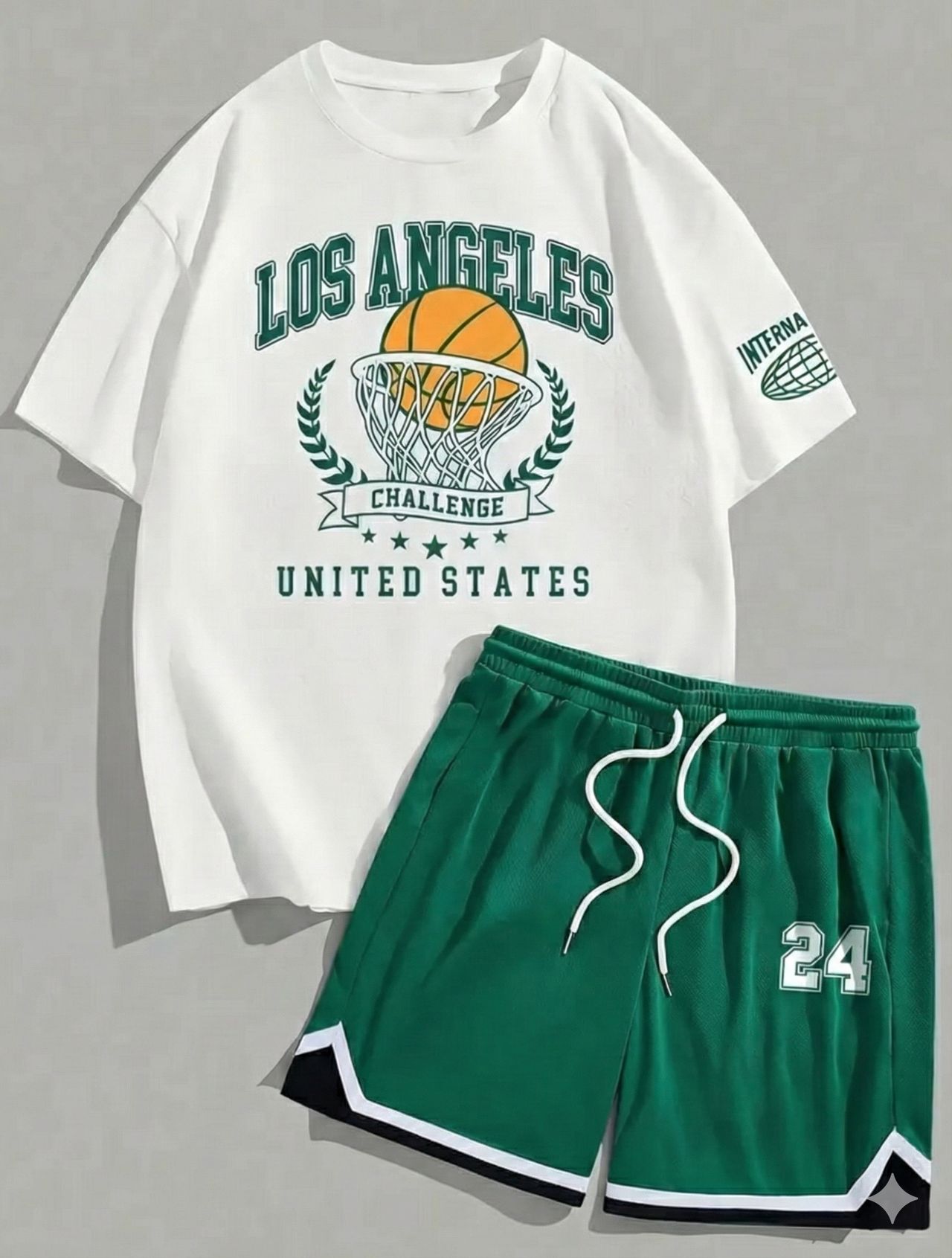 2pcs Men'S Summer Basketball Training Running Suit, Basketball Short-Sleeved T-Shirt And 24 Shorts Set image