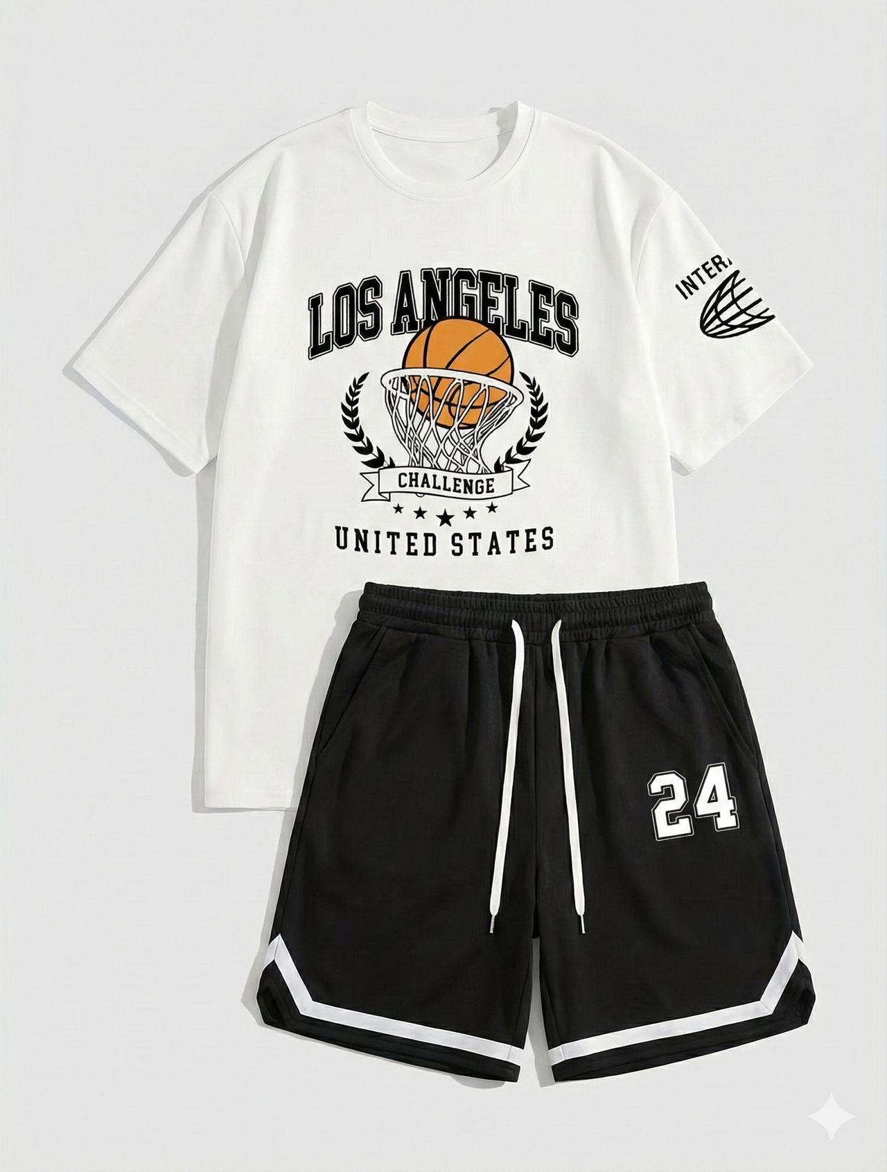 2pcs Set T-Shirt and Shorts | Los Angeles Letter Print, Basketball Training Outfit, 3D Print Technology, Upgraded Fabric, Comfortable and … image