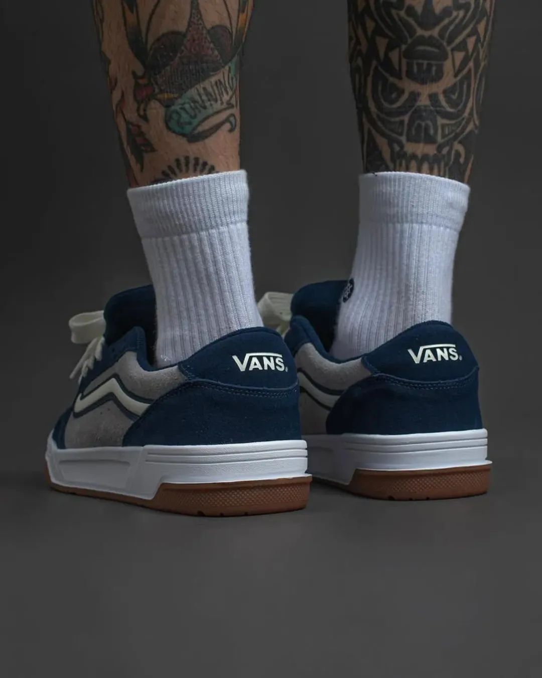 Vans '90s Retro Skate Sneakers — Navy, Grey & Gum image