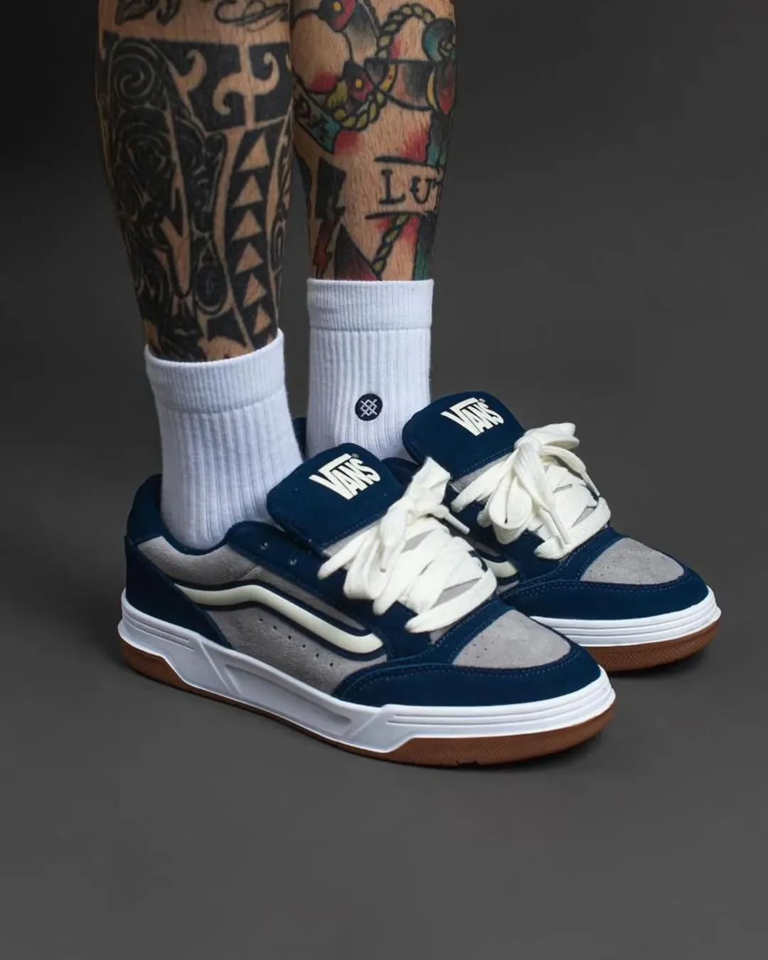 Vans '90s Retro Skate Sneakers — Navy, Grey & Gum image