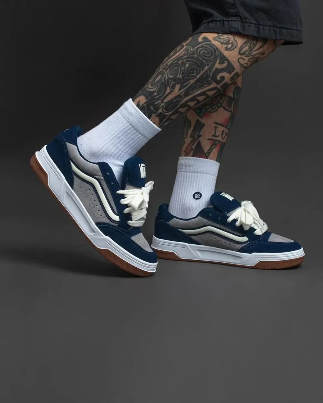 Vans '90s Retro Skate Sneakers — Navy, Grey & Gum image