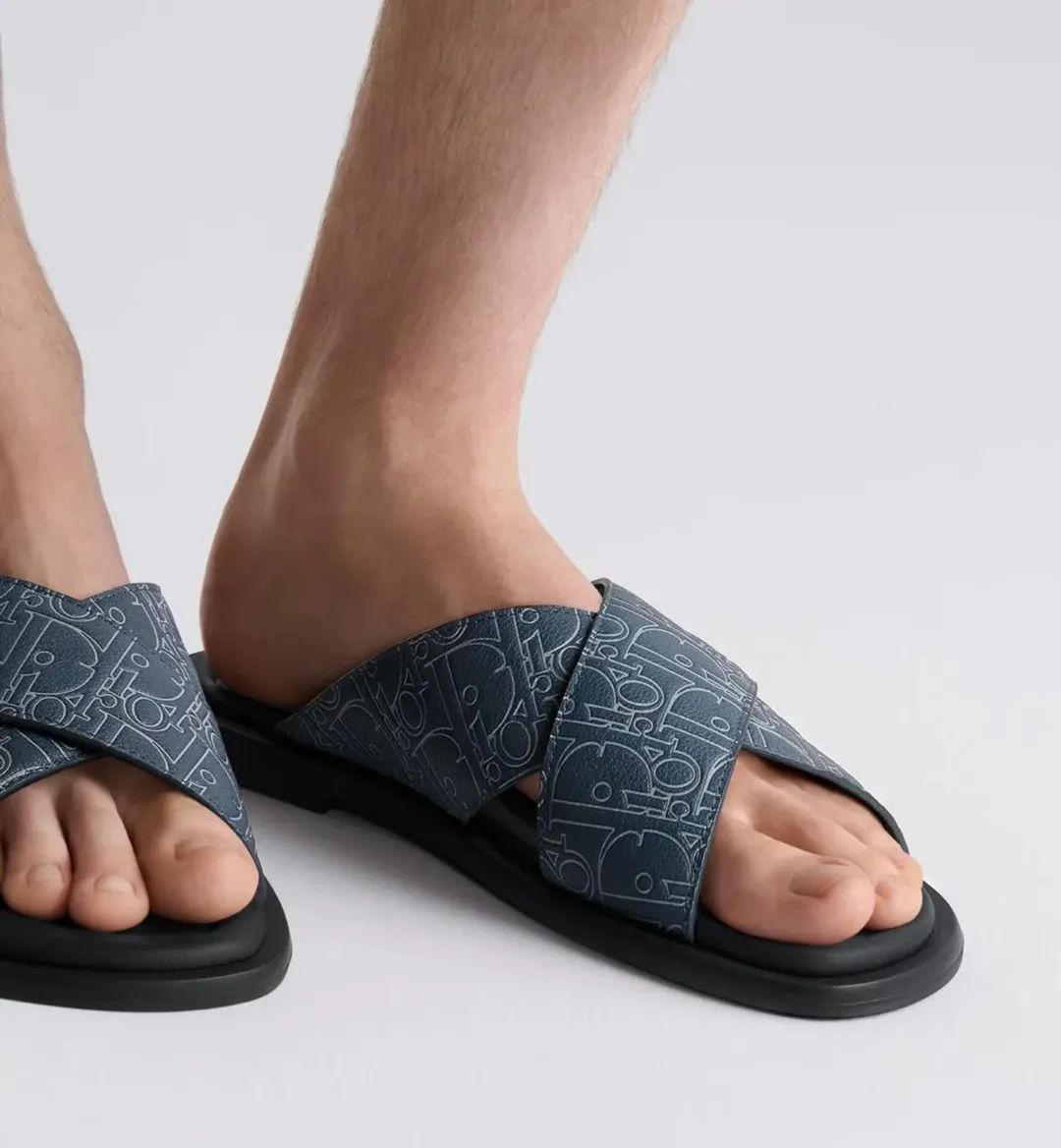 Dior Oblique Crossover Slides — "Blue Jacquard" image