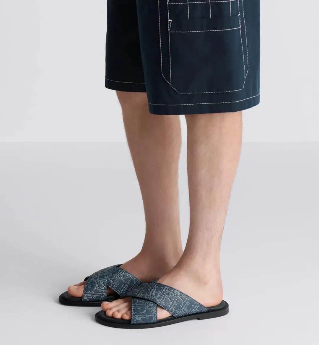 Dior Oblique Crossover Slides — "Blue Jacquard" image