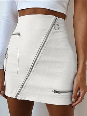 ABIDA ZIP DESIGNED STRETCH WHITE JEANSSKIRT image