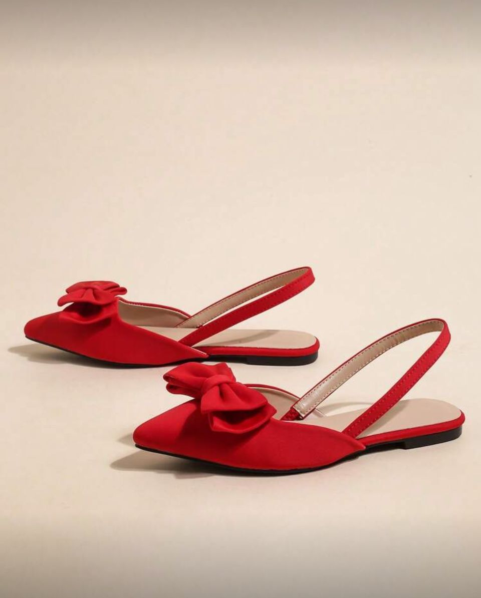 Women's Apricot Colored Ribbon Bow Flat Shoes Valentines image