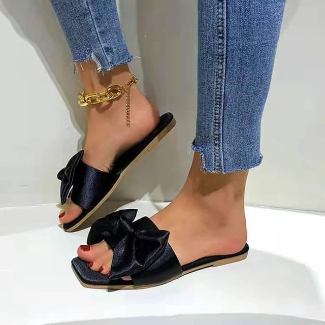 LOLA RED SATIN BOWED SLIPPERS Image