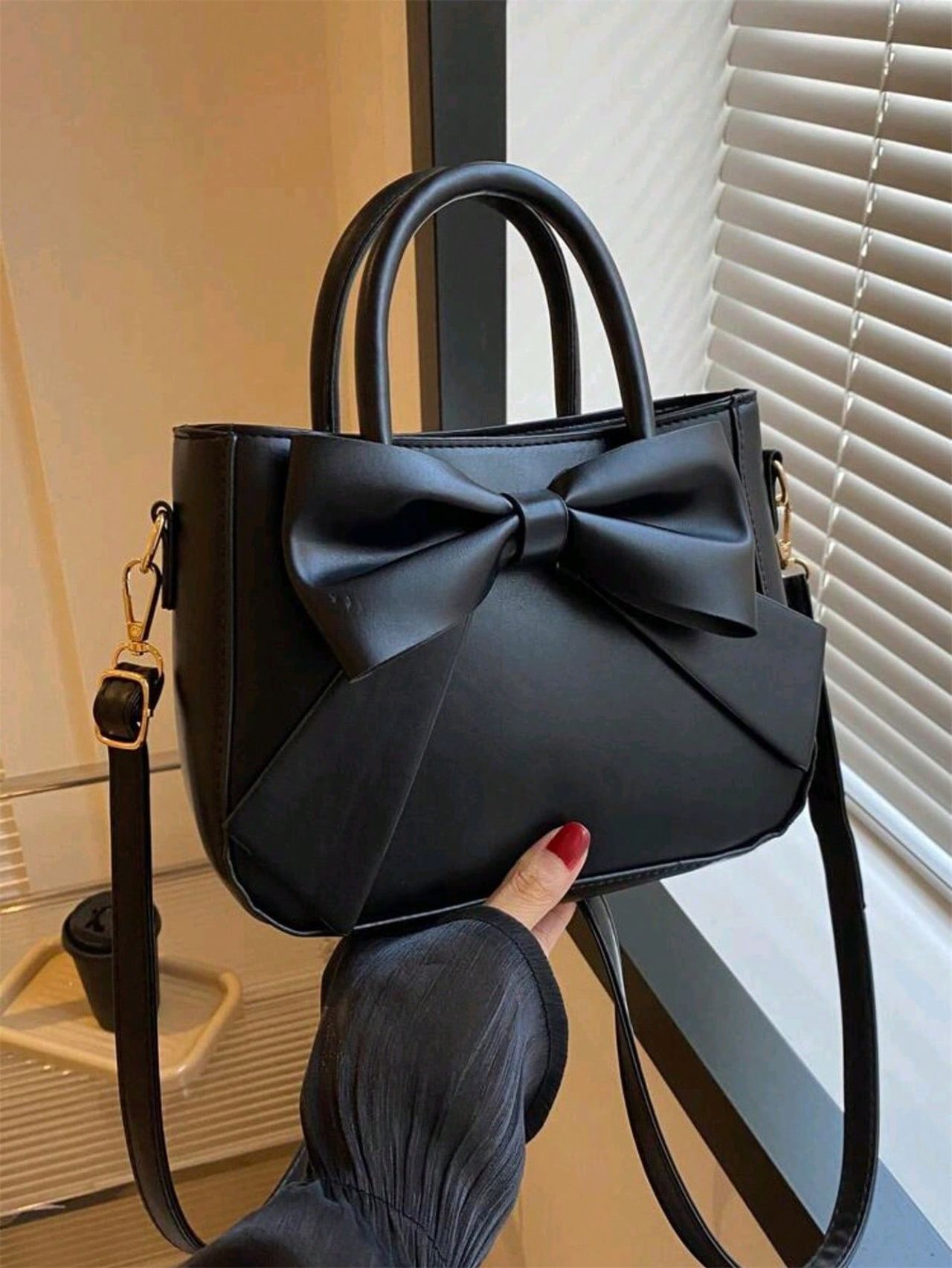 Lazudaafrique Luxurious Bow Decor Handbag - Women's Double Handle Purse, Small Faux Leather Crossbody Bag For Fashionable Women, Trendy Bow … image