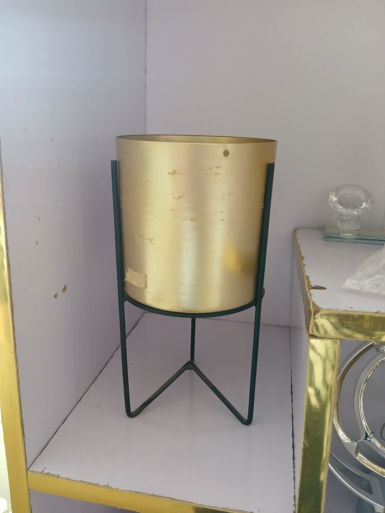Gold Metal Planter With Stand Image