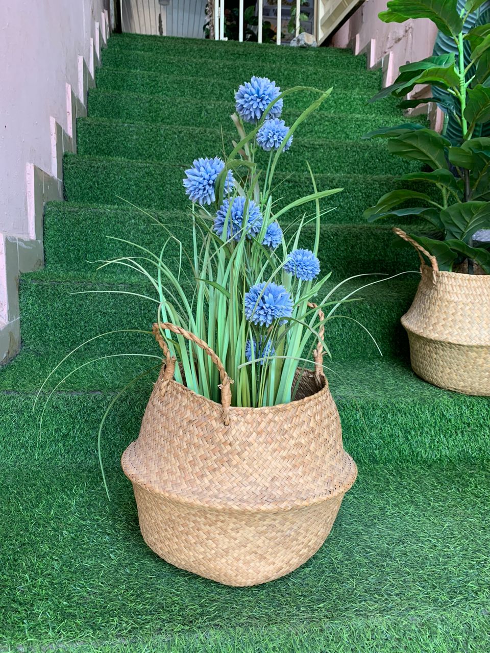Artificial Reed In Raffia Basket Image