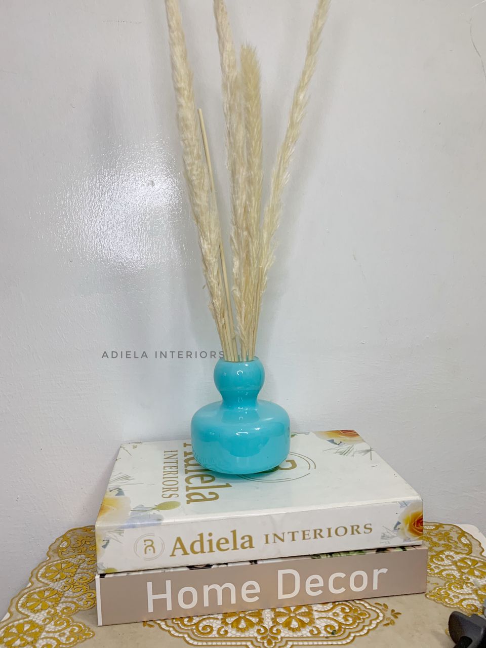 Pampass In Blue Glass Vase Image