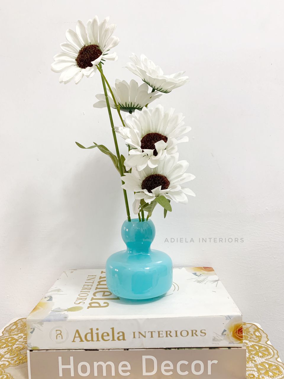 Sunflower flower In Blue Glass Vase Image