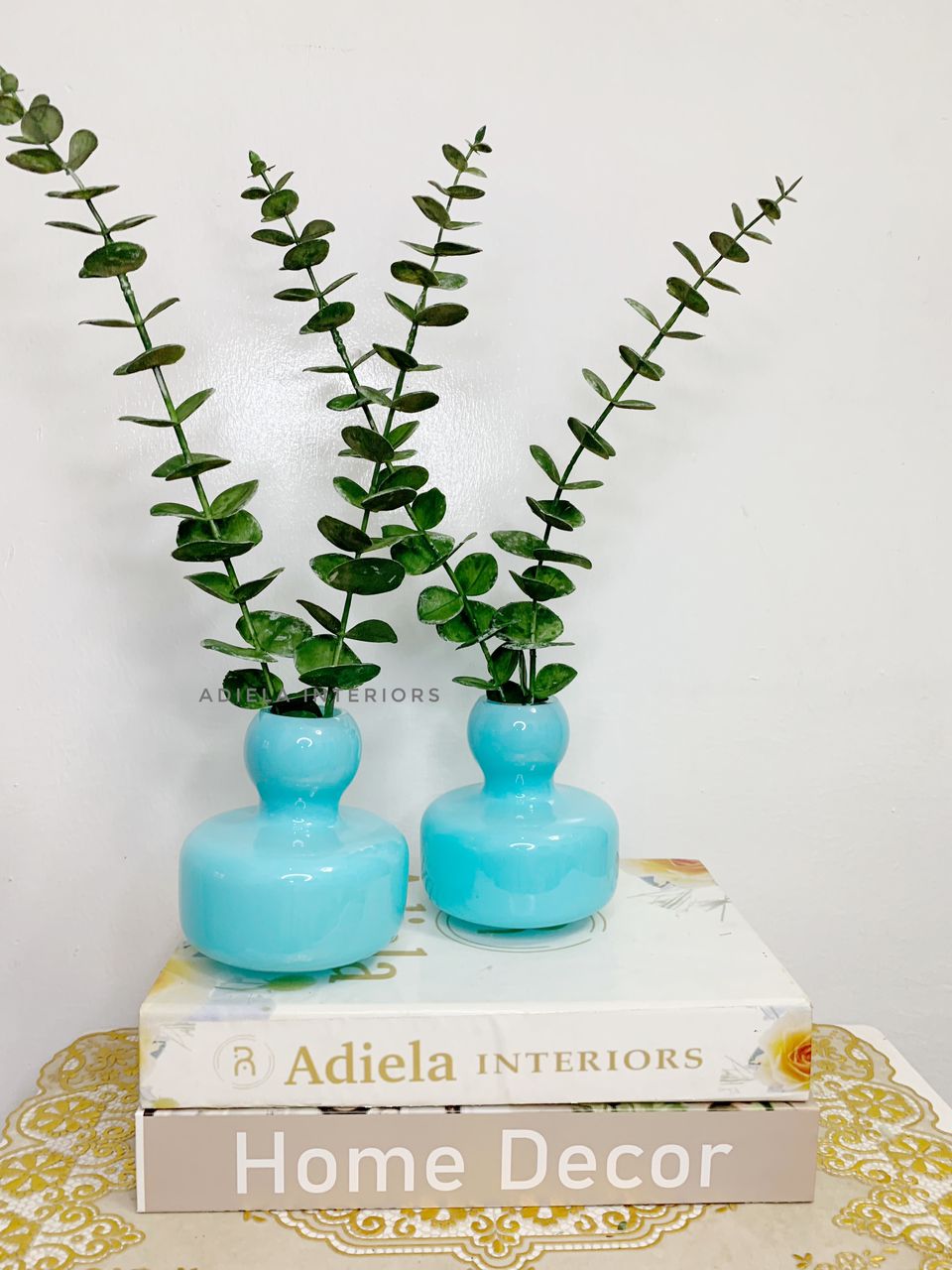 Eucalyptus flower In Blue Glass Vase Image