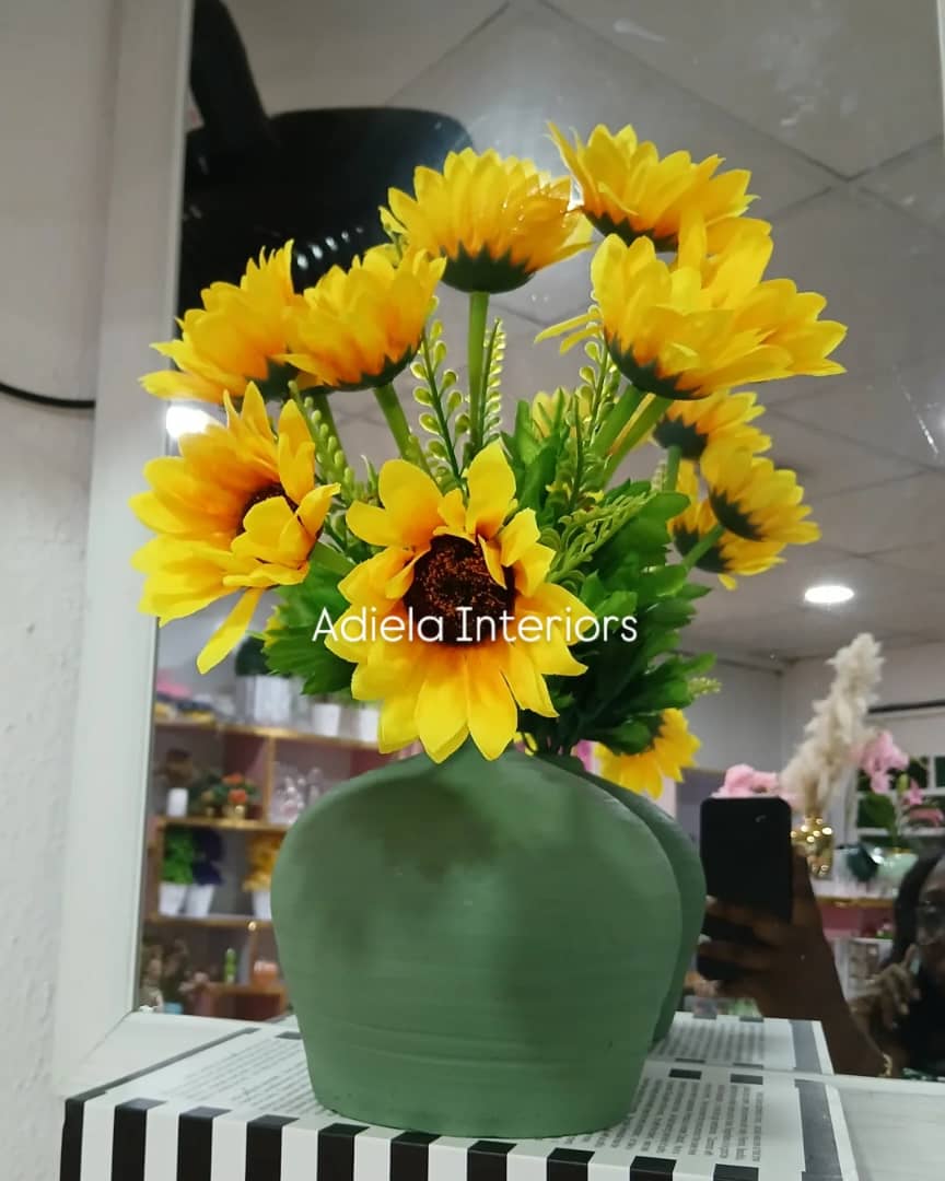 Artificial Sunflower In Ceramic Vase Image