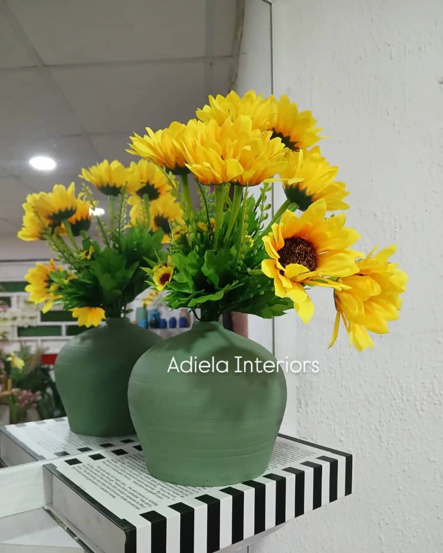 Artificial Sunflower In Ceramic Vase Image