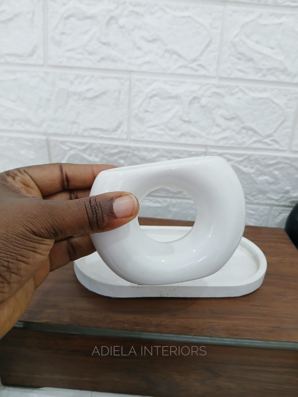 Decorative Semi Donut Vase & Saucer Set Image