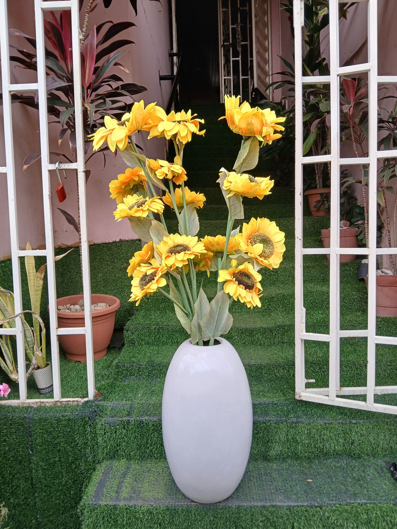 Artificial Sunflowers In Fibre Planter Image