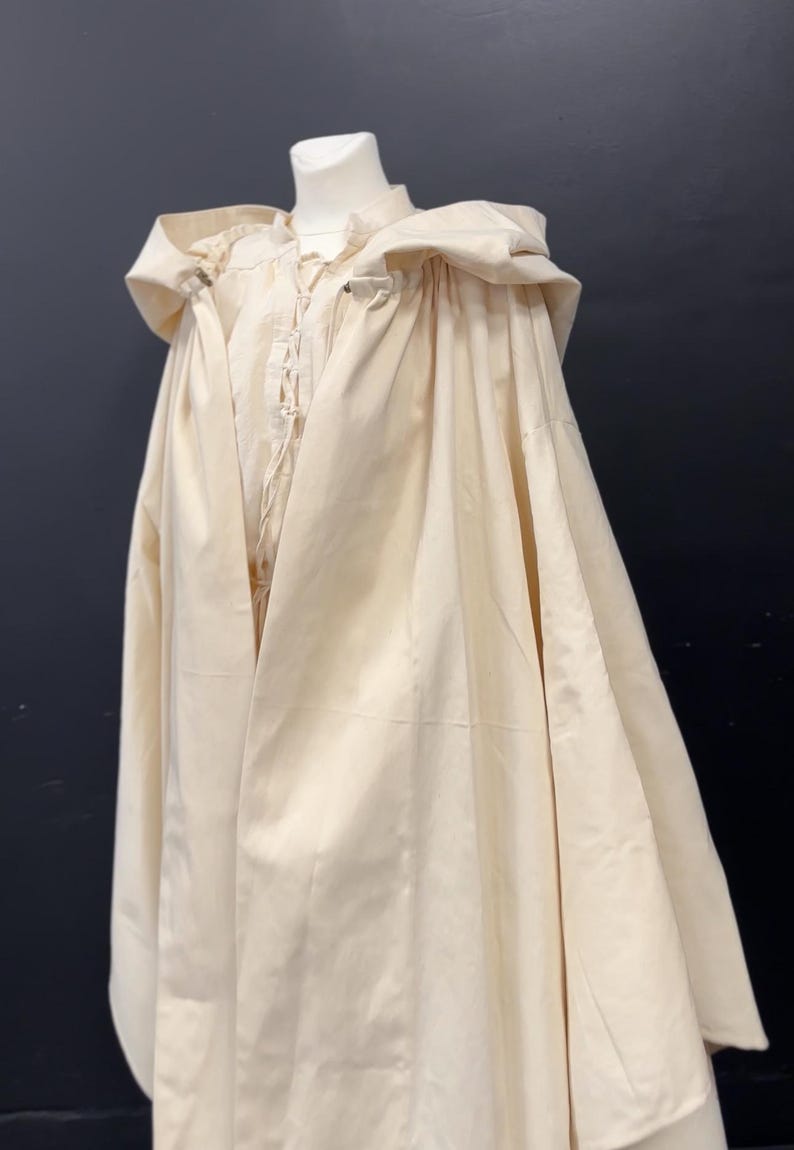 Cloak and Tunic Buttercream Hooded, Wizard Costume, Sorcerer Robe, Magic Cloak, Men & Women image
