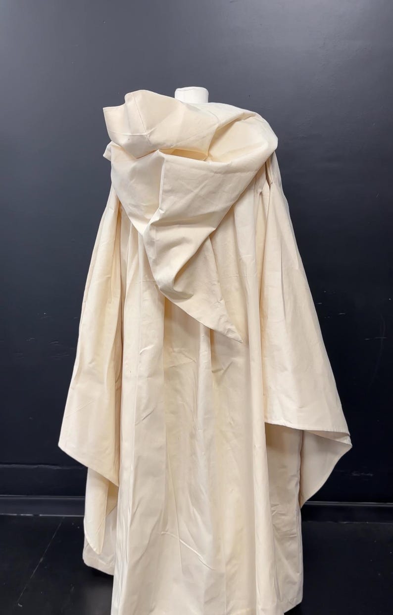Cloak and Tunic Buttercream Hooded, Wizard Costume, Sorcerer Robe, Magic Cloak, Men & Women