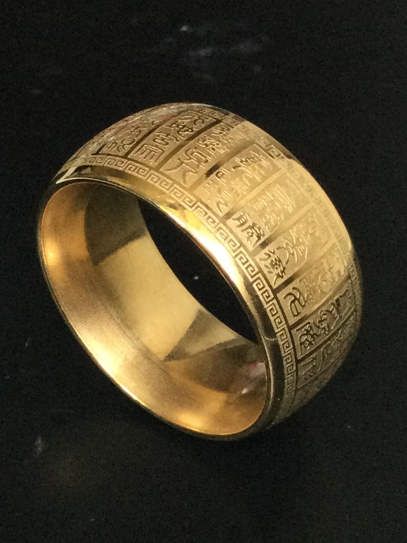 Gold 18K Hataisutta Magic Letters Powerful Ring / Blessed Lucky Talisman for Success / Sacred Protective Power Thai Amulet / Holy Gifts. image