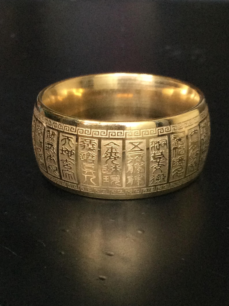 Gold 18K Hataisutta Magic Letters Powerful Ring / Blessed Lucky Talisman for Success / Sacred Protective Power Thai Amulet / Holy Gifts.