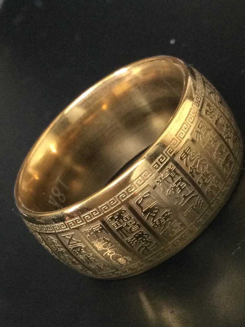 Gold 18K Hataisutta Magic Letters Powerful Ring / Blessed Lucky Talisman for Success / Sacred Protective Power Thai Amulet / Holy Gifts. image