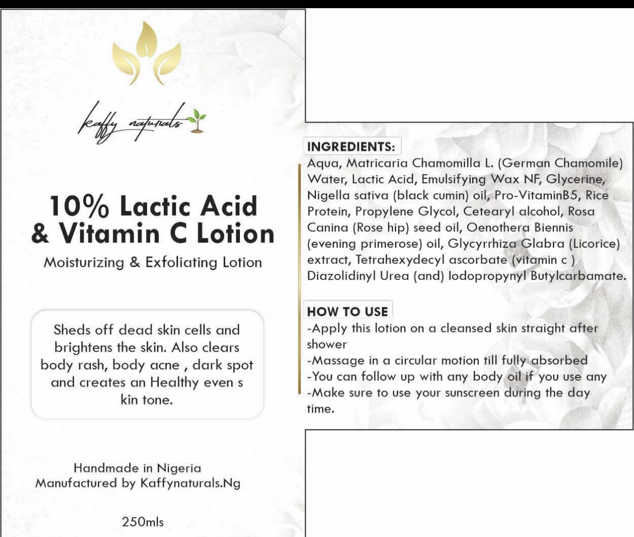 10% lactic acid + vitamin C lotion