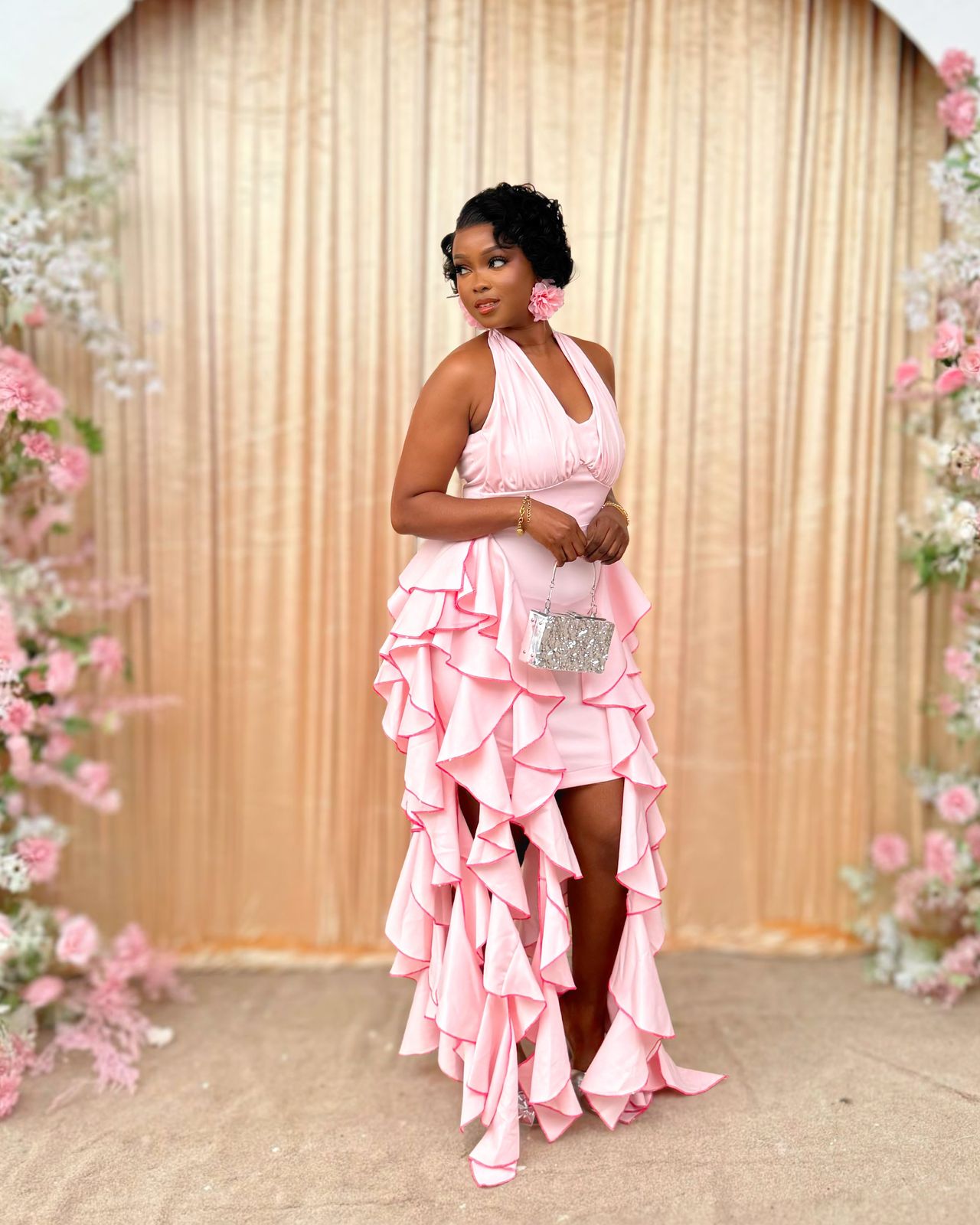 Coco halter neck ruffled dress image