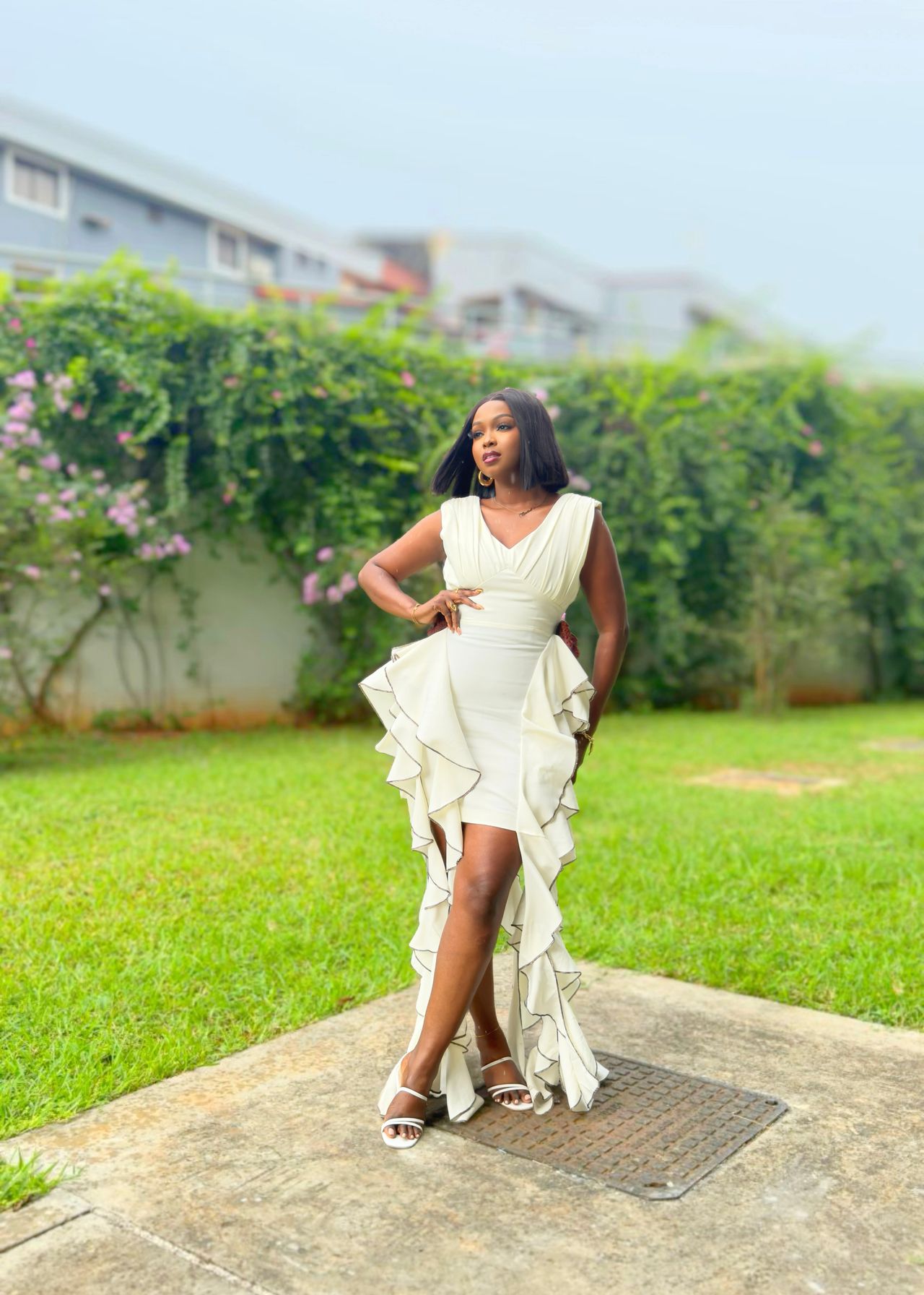 Coco ruffled dress with crotchet flowers image