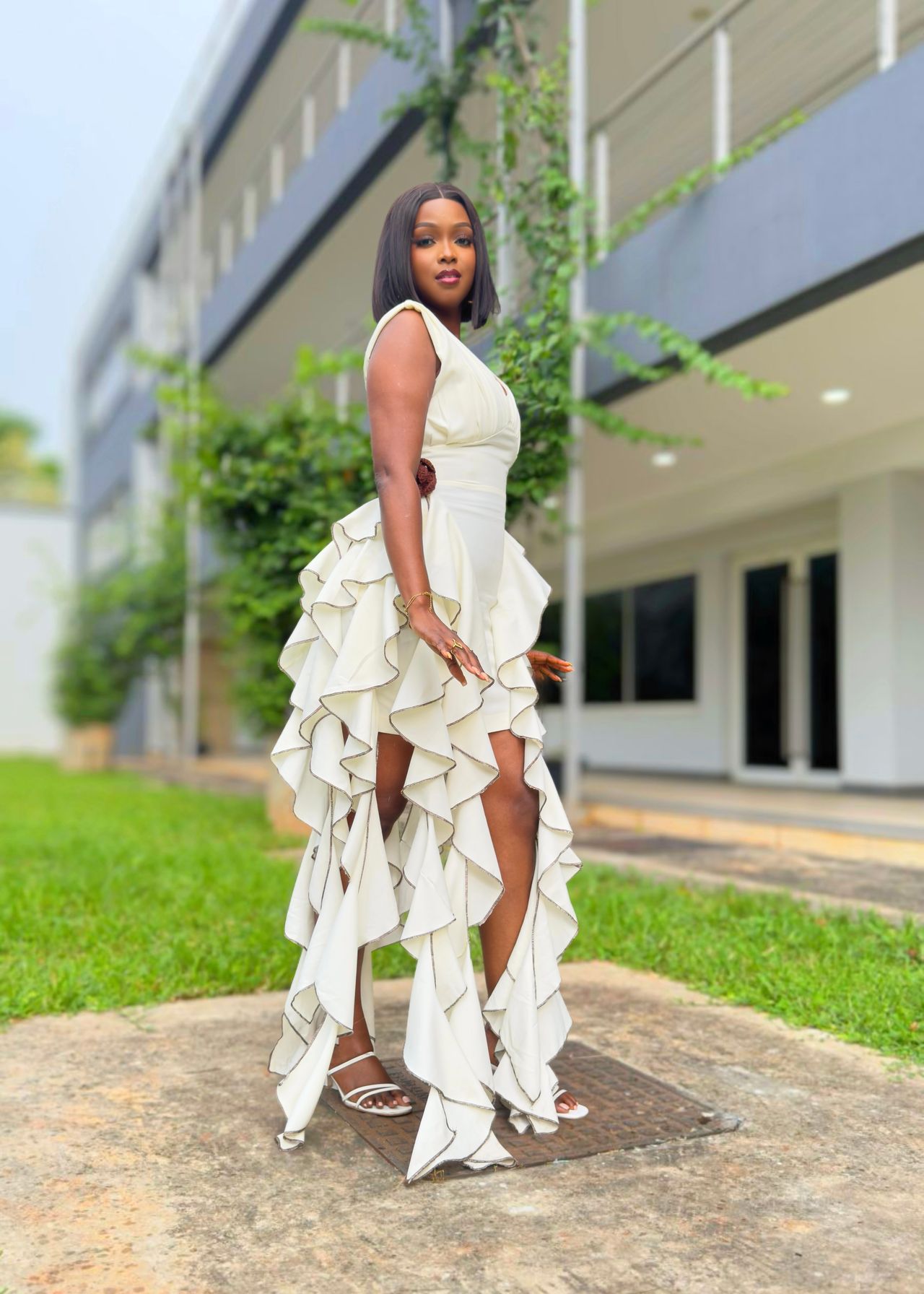 Coco ruffled dress with crotchet flowers image