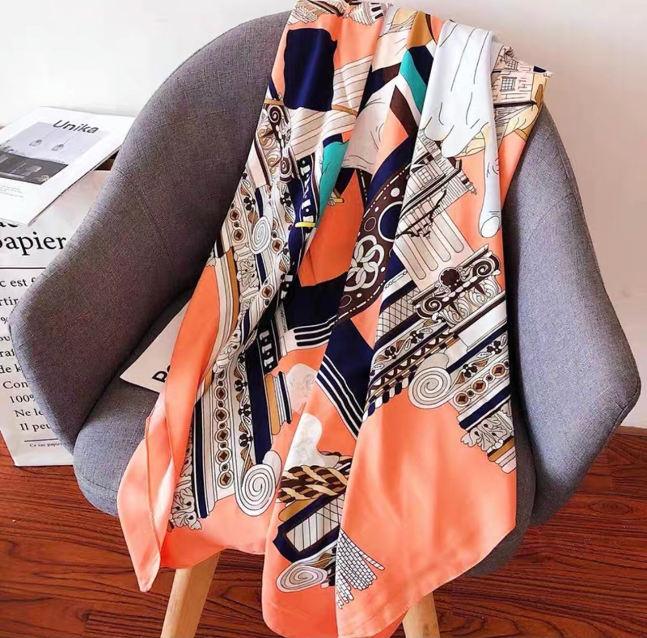 Hermes style print scarf HW117 image