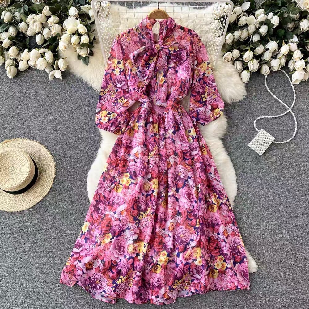 She works hard for the money print dress CD65 image