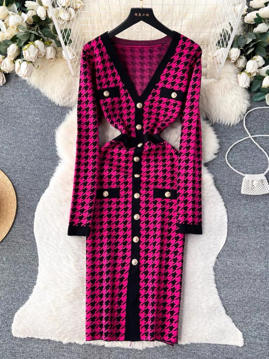 Broken boyfriend plaid midi gown KBC117 image