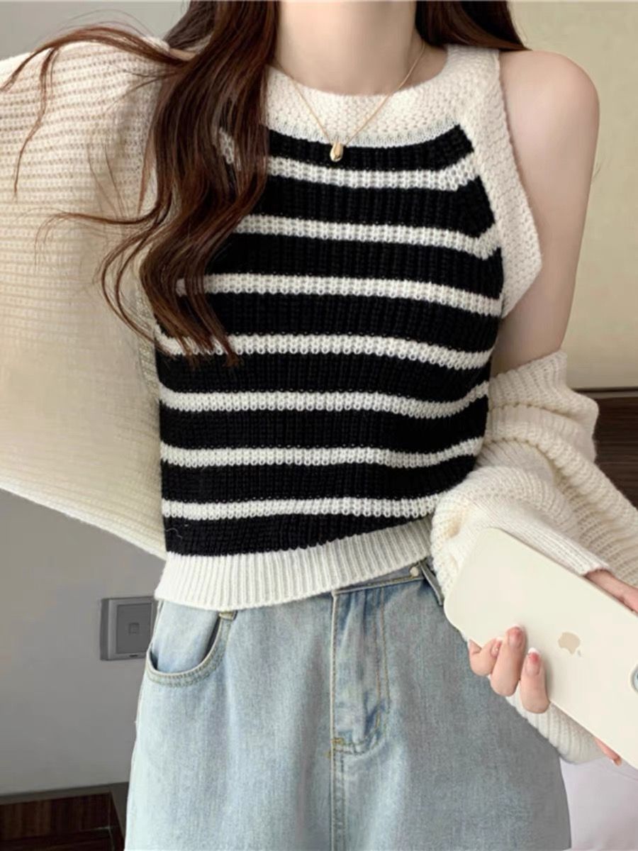Soft life babe knit tank top & sweater shawl TZZ1314 image