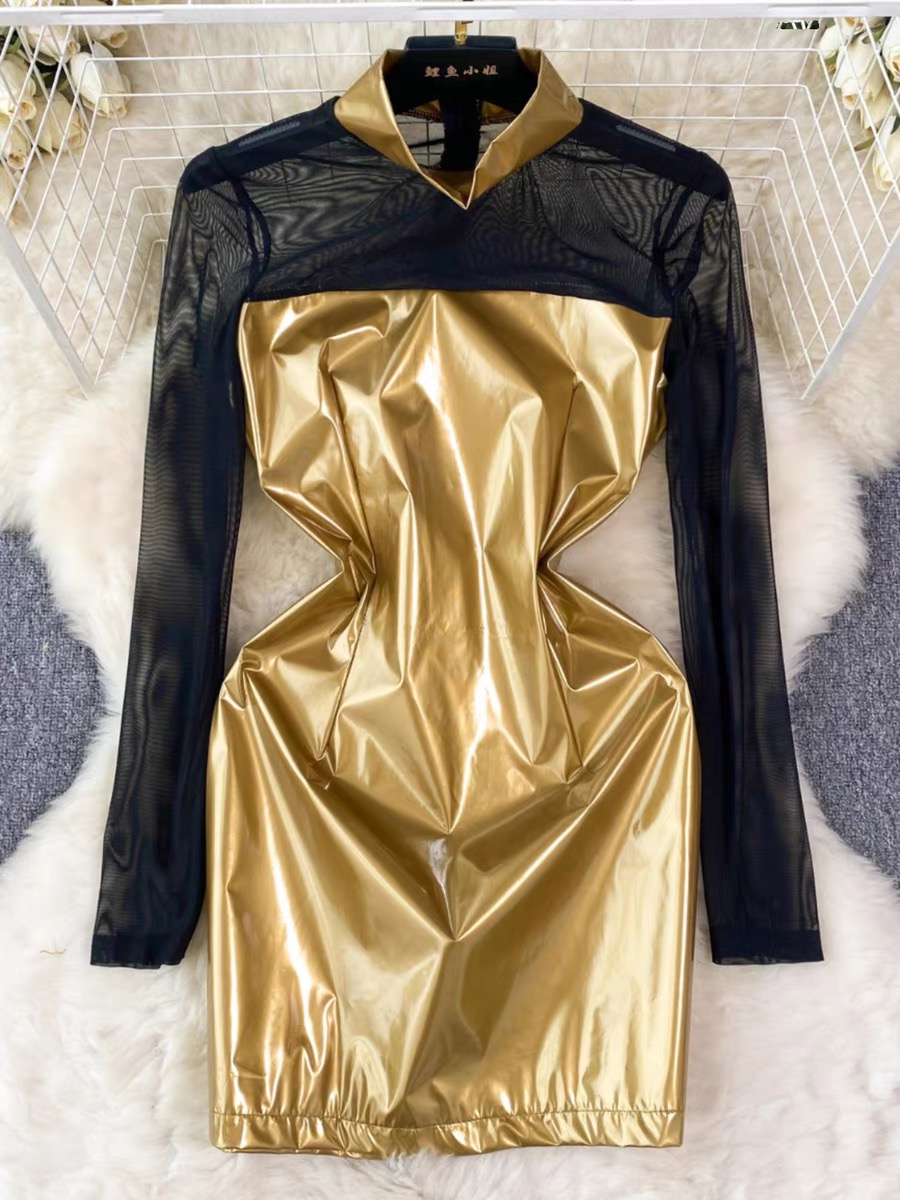 Manifest higher metallic leather  gown CBC174