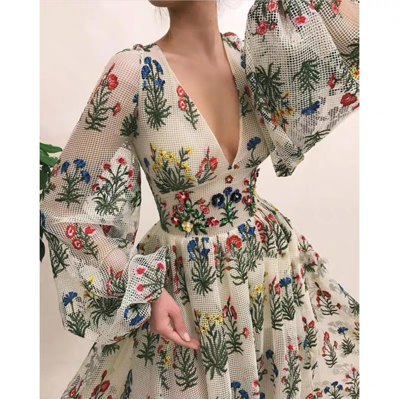 High quality embroidery net dress EVD38