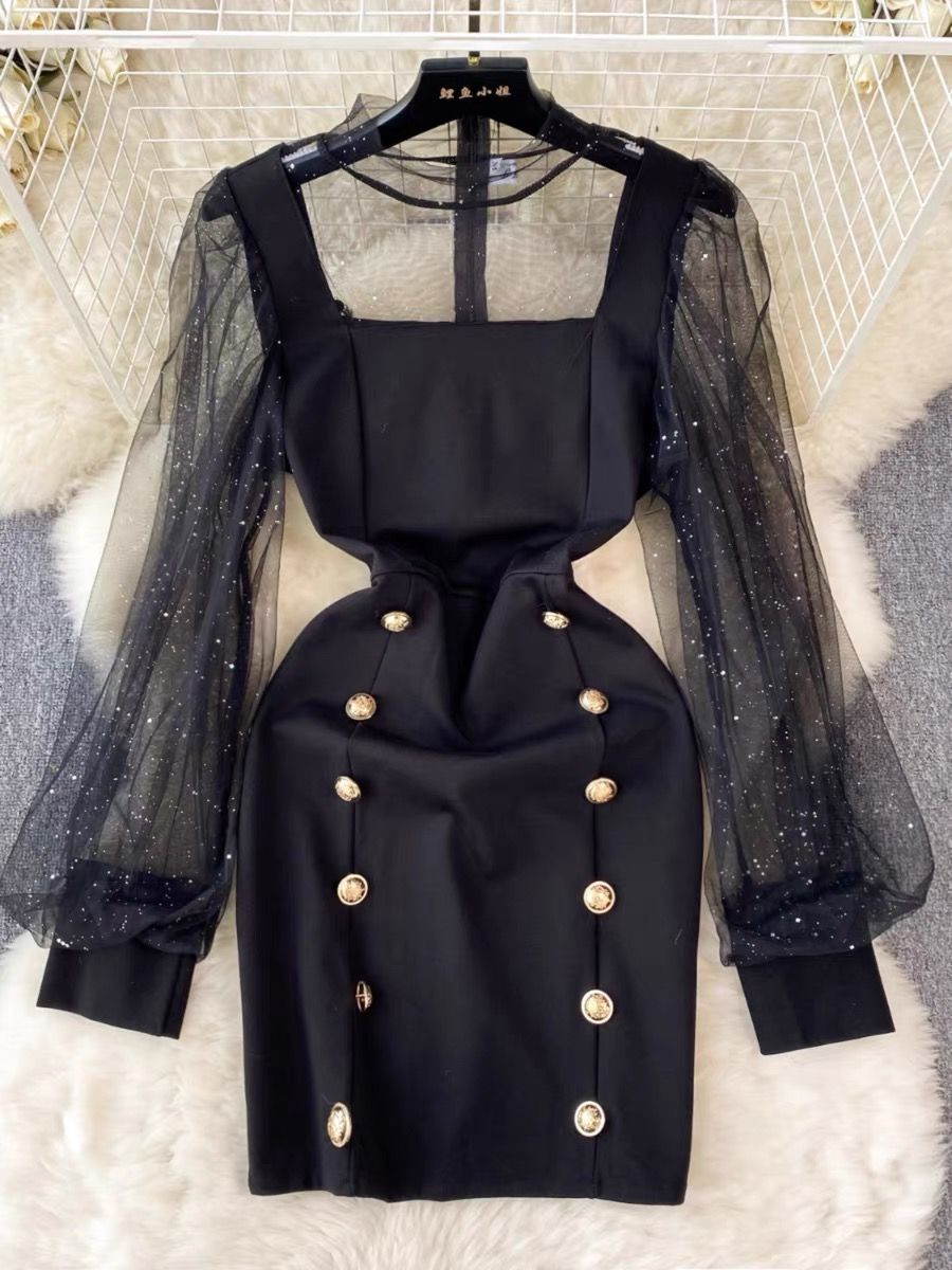 Slay the night mesh sleeves dress FBC56 image