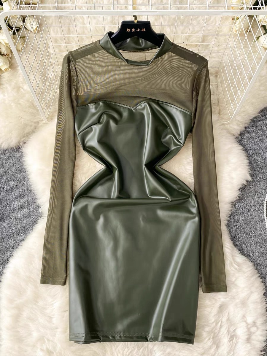 Leather meets mesh dress CBC250