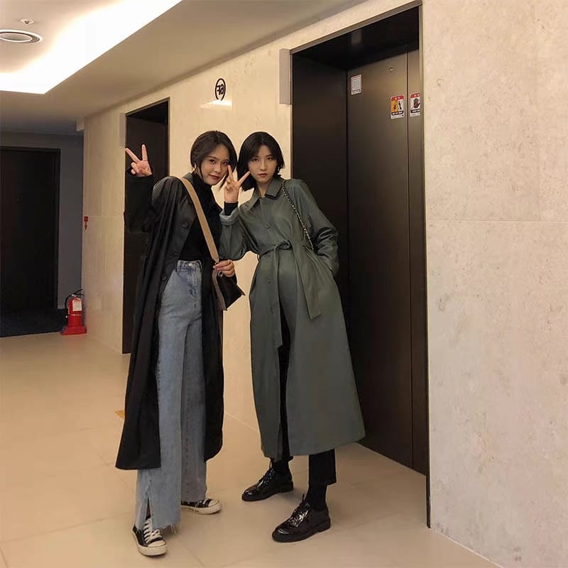 Out with my bestie leather coat LJ104 image